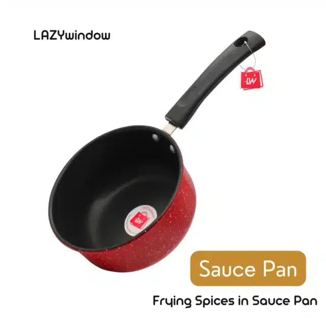LAZYwindow Metal Nonstick Sauce Pan, Red, 1.5 L