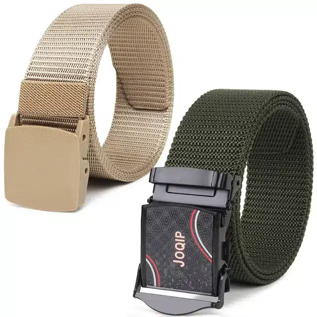 Casual Nylon Belts for Men, Pack of 2 (Cream & Green)