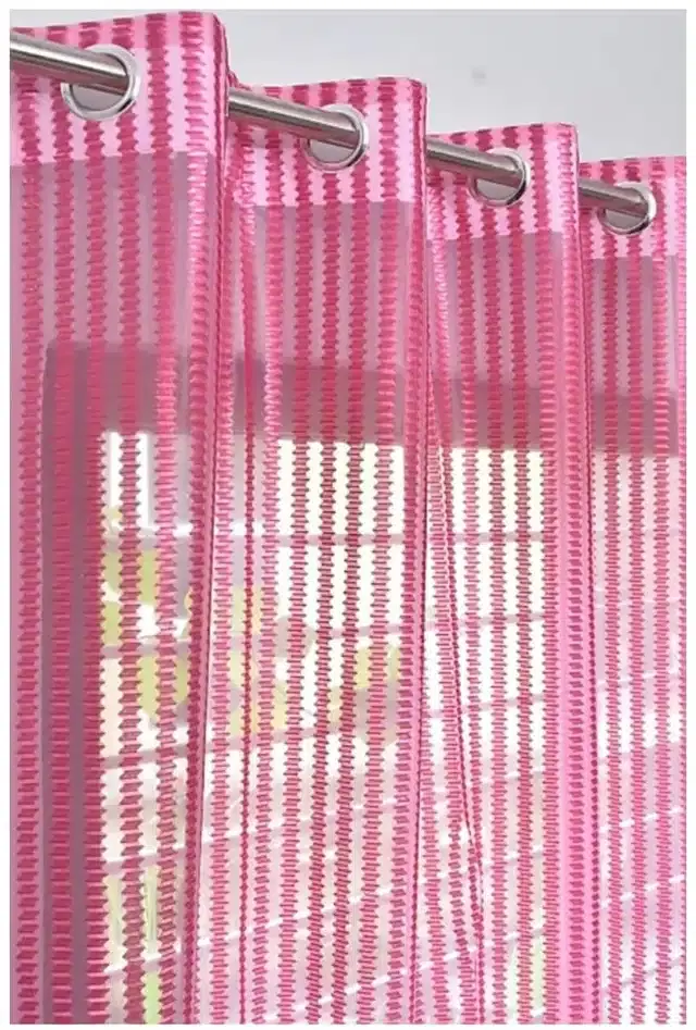 Netted Solid Window & Door Curtains, Pack of 2, Pink, 5 feet