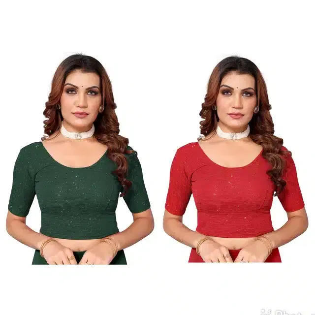 Half Sleeves Stitched Blouse for Women, Pack of 2 (Multicolor, 30)