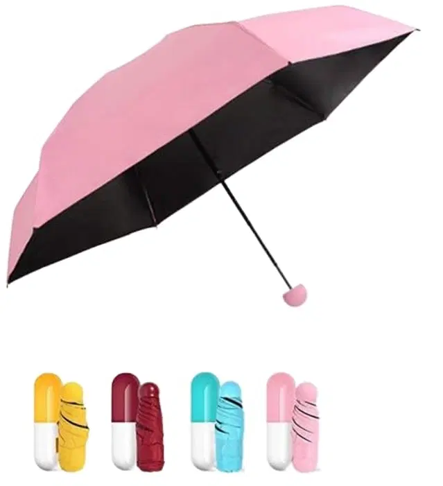 Foldable Mini Umbrella with Capsule Shaped Case, Assorted, Pack of 1