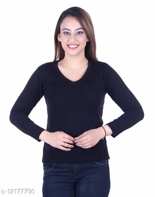 Acrylic Solid Sweater for Women (Black, M)