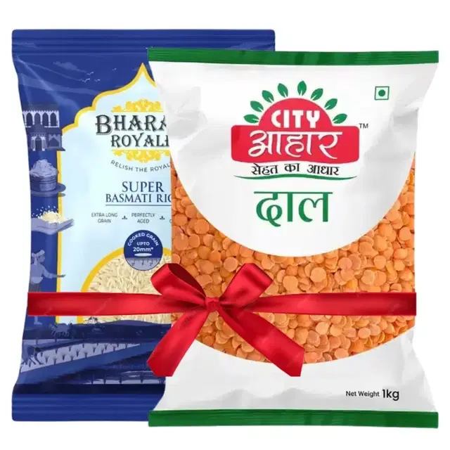 Bharat Royale Super Basmati Rice 900 g + City Aahar Masoor Dal 1 Kg