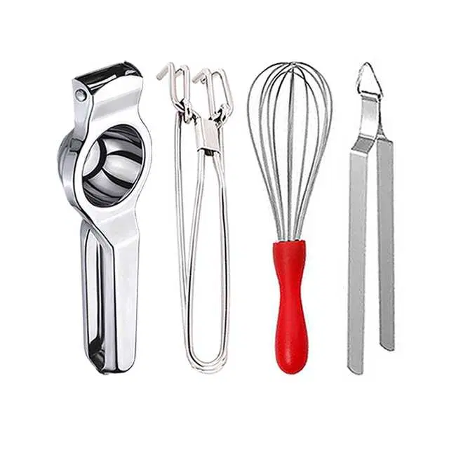 Stainless Steel Lemon Squeezer & Pakkad & Egg Whisk & Roti Chimta For Kitchen, Set of 4, OC-061