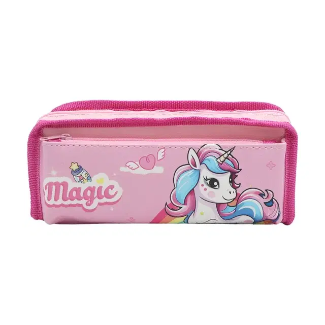 Magics Unicorn Pink Hardtop Pencil Case with Multiple Compartments.no-3156, Multicolor,Pack of 1