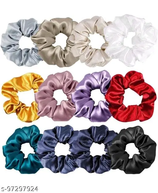 Satin Scrunchies for Women, Pack of 12 (Multicolor)