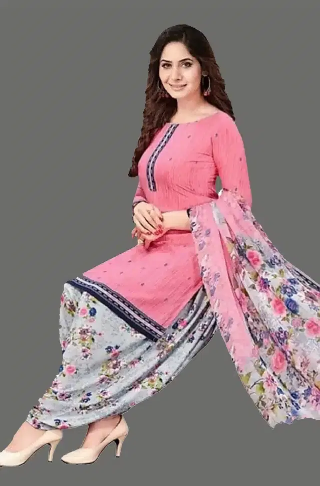 Crepe Unstitched Suit for Women (Pink, Free Size)