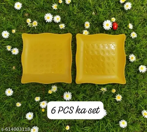 Plastic Plates for Kitchen, Yellow, Pack of 6