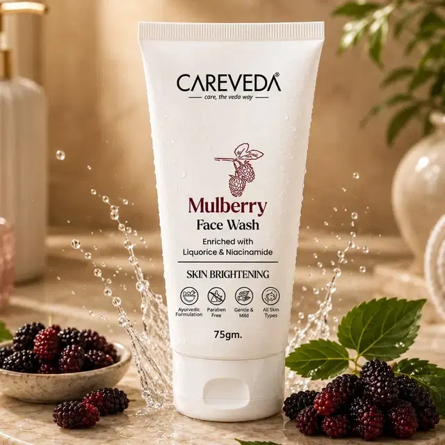 CareVeda Mulberry Face Wash With Liquorice & Niacinamide – Skin Brightening & Dark Spot Reduction 75 g