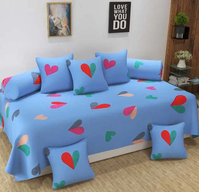 Homefab Microfiber Diwan Set, Light Blue, 60X88 In, HF-135
