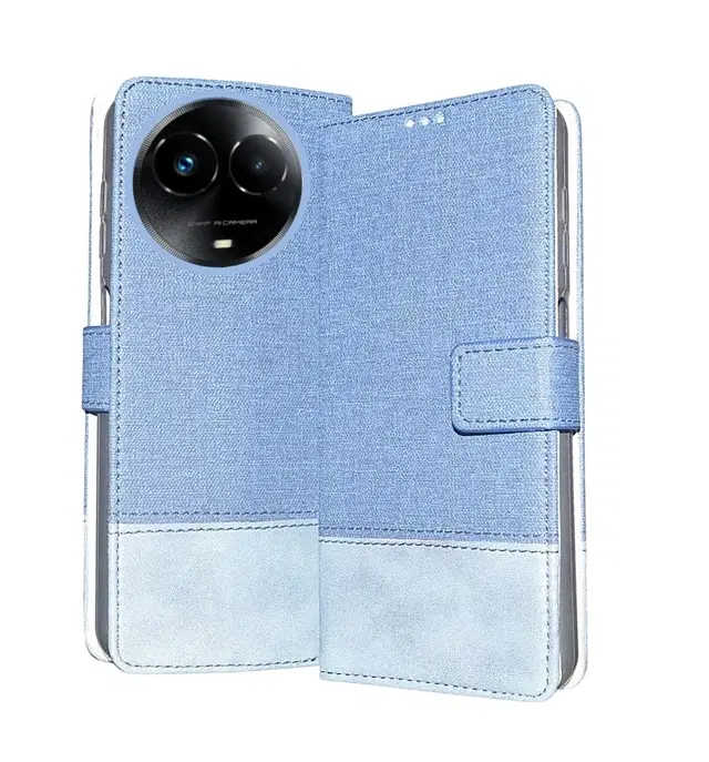 Artificial Leather Flip Cover For Realme Rmx3782 / 60X / 11 5G, Blue