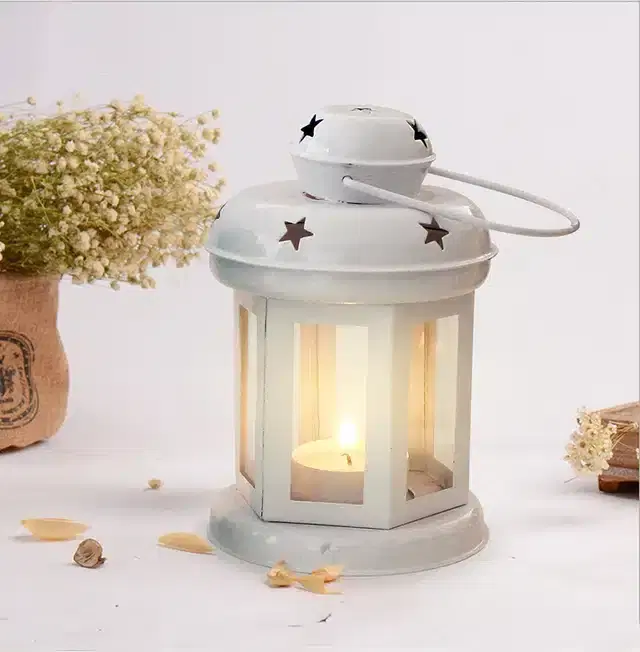 Hanging Tealight Candle Holder Lantern, White