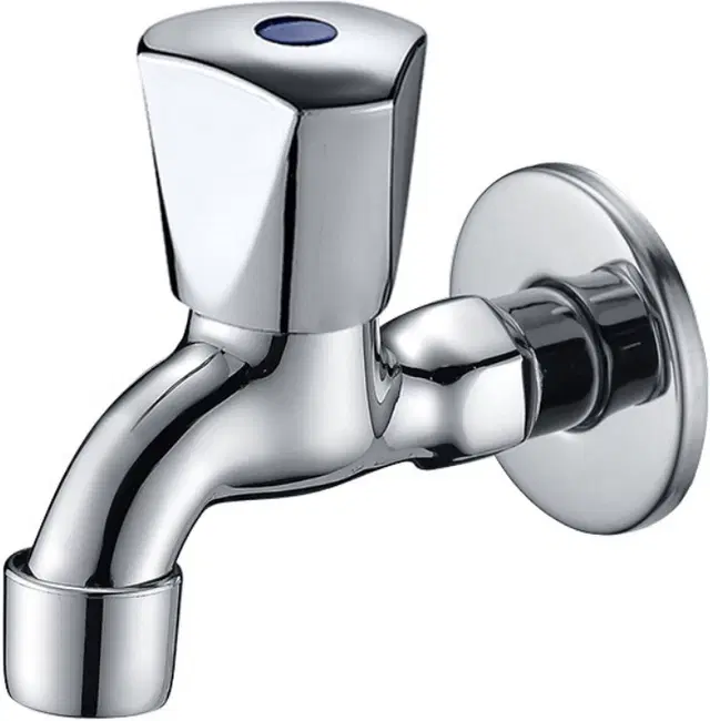 Stainless Steel Short Body Bib Cock Tap with Wall Flange, Silver, Set of 1