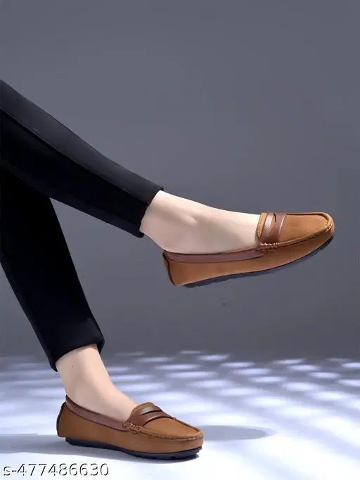 Solid Suede Loafers for Women (Brown, IND-3)