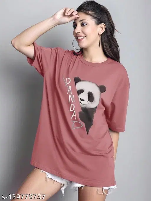 Cotton Blend Printed T-shirt for Women, Pink (XXS)