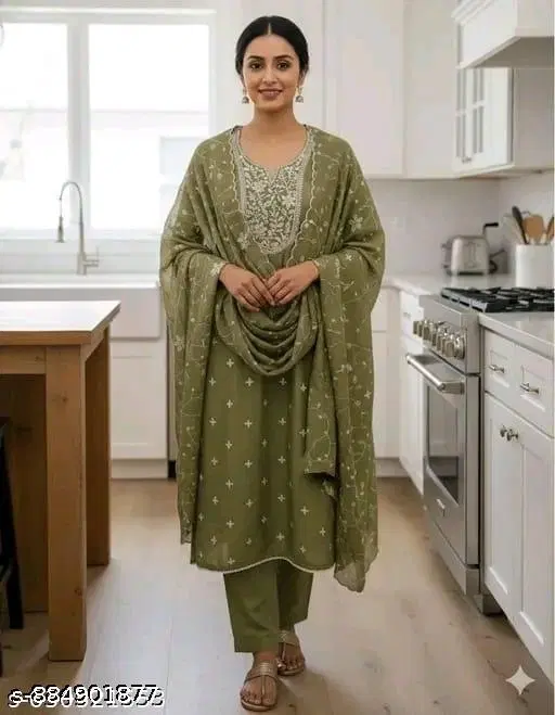 Vichitra Silk Embroidered Punjabi/All Over Suits for Women (Green, Un Stitched)