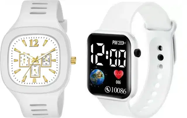 Analog with Smartwatch Combo for Men, Pack of 2 (White)