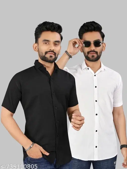 Solid Casual Shirts for Men, Pack of 2 (Black, XL)