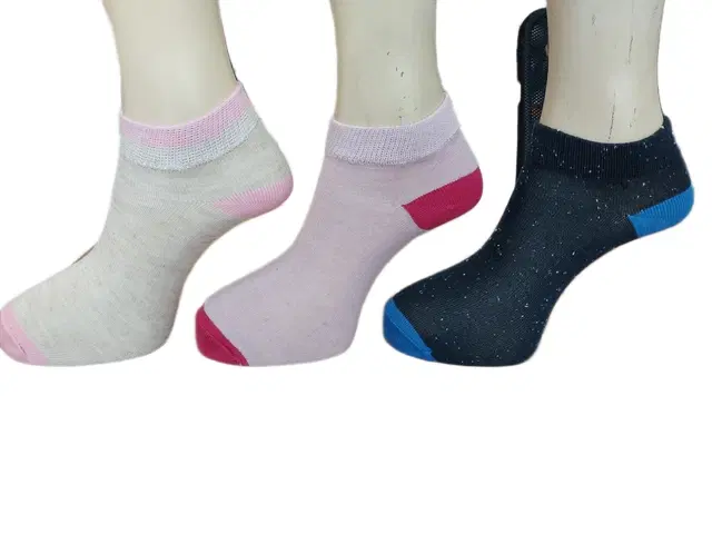 Cotton Solid Socks for Women, Multicolor Pack of 3