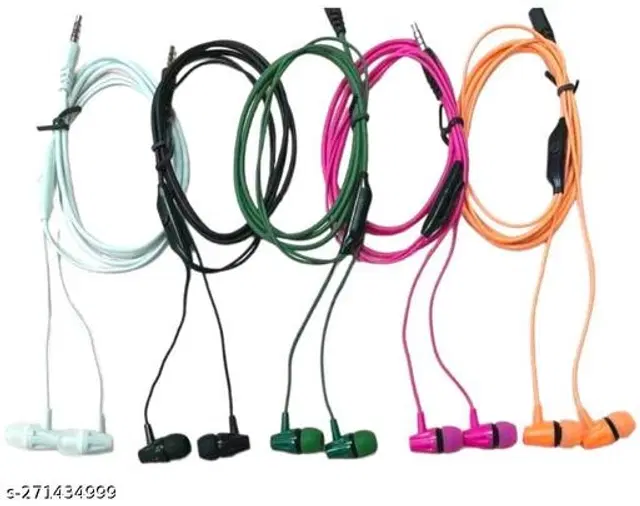 Premium 3.5 mm Jack Wired Earphones, Multicolor, Pack of 5