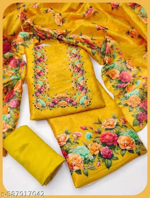 Embroidered Punjabi/All Over Suits (Yellow, 6.85 meter for Women (3XL)