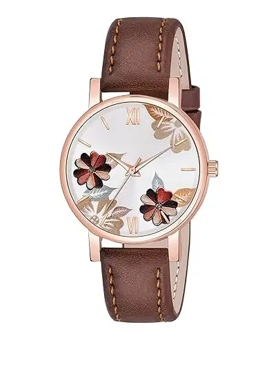 Round Dial Analog Watch for Women, Brown