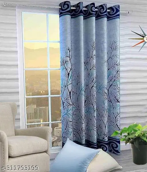 KANUSHI Industries® 1 Pieces Washable Polyster Panel Design Eyelet Window Curtain (Panel Blue)(RK-CUR-PANEL-BLUE-STICK-5FEET-1PC)