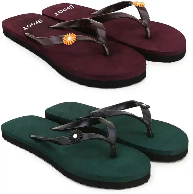 Flip Flops for Women, Pack of 2 (Multicolor, 7)