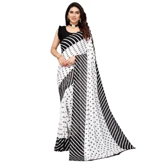 Georgette Printed Saree for Women, Black