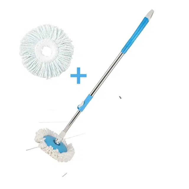 Stainless Steel Spin Mop Rod Set with 1 Refill, Blue & White, Set of 2
