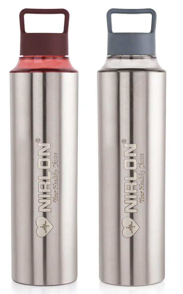 Nirlon Stainless Steel Water Bottles, Silver, 900 ml, Pack of 2