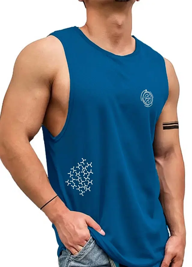 Polyester Printed Vest for Men (Teal, S)