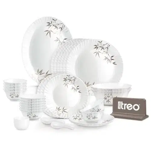 Treo By Milton Opalware Neuma Arashi Dinner Set Of 35 | Serving For 6 | Microwave & Dishwasher Safe | Bone-Ash Free | Tempered Toughness | Plates, Bowls, Spoons | Crockery Set For Dining & Gifting