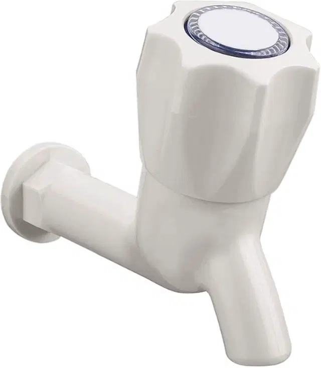 Plastic Short Body Bib Cock Tap with Wall Flange, White, Set of 1