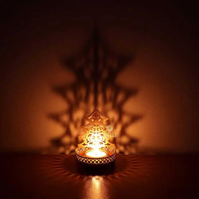 Divine Shadow Metal Christmas Tree Tealight Holder, Golden, 4.5 X 3 X 4.5Inches, Du-009