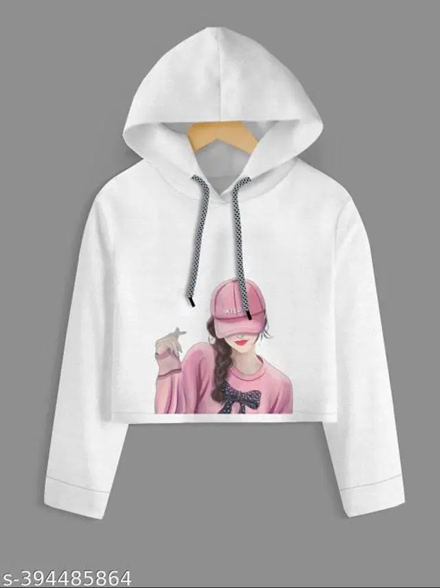 Cotton Blend Hoodie for Girls (White, 10-11 Years)