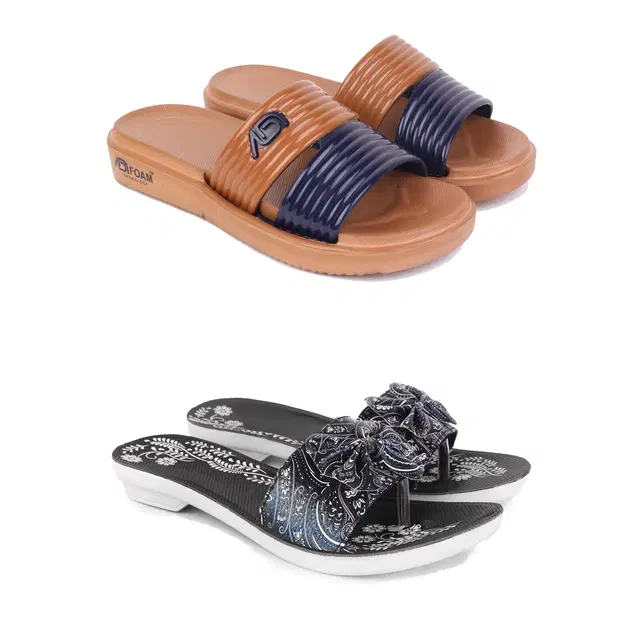 Combo of Sliders & Flats for Women, Set of 2 (Multicolor, 8)