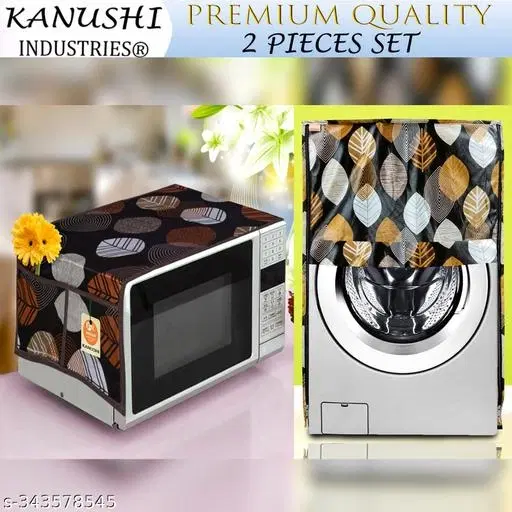 KANUSHI Industries® Microwave/Oven Top Cover with 4 Utility Pockets + 1 Pc Front Load Automatic Washing Machine Cover(MICRO+WASMAC-FRONT-BROWN-LONG-LEVS)…