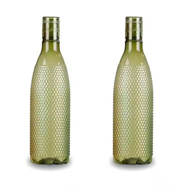 Airtight Plastic Water Bottle with Lid, Olive, 1000 ml, Pack of 2