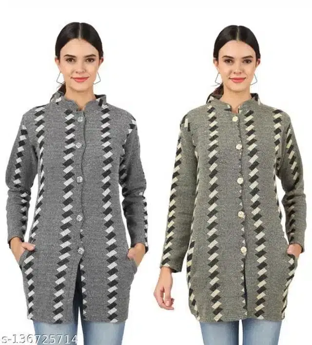 Woolen Cardigans for Women, Pack of 2 (Multicolor, M)