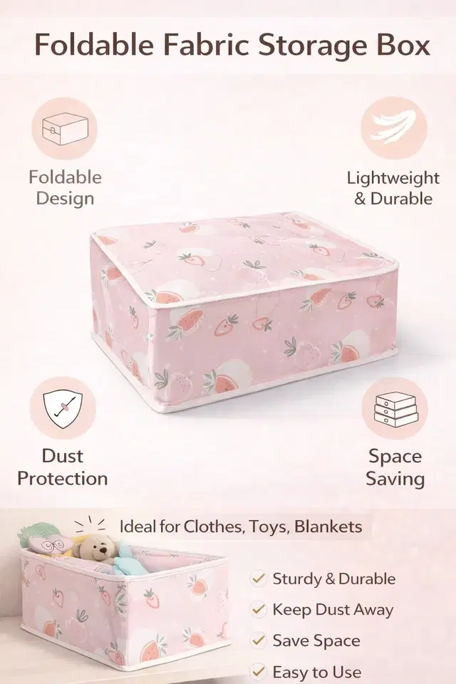 Pink Strawberry Quilt Storage Bag Dust& Moisture Proof 58*40*22 Cm