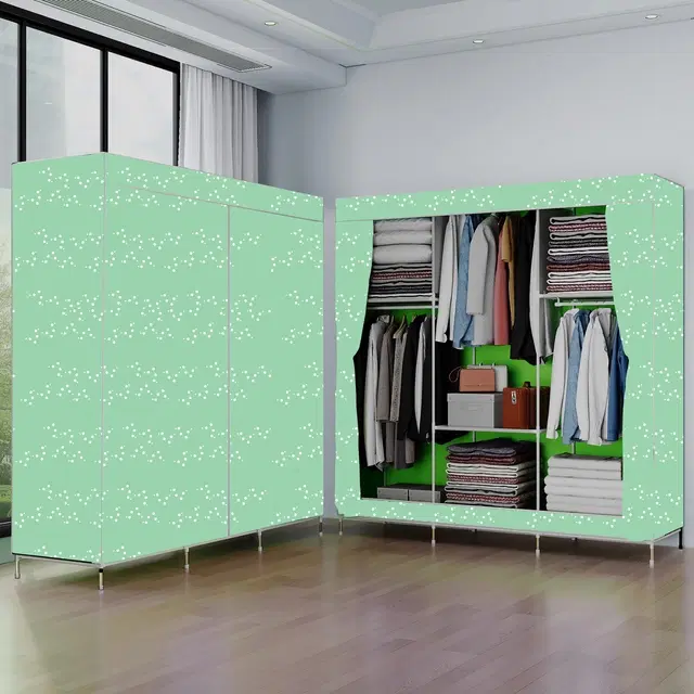 Plastic Printed Collapsible Wardrobe, Green