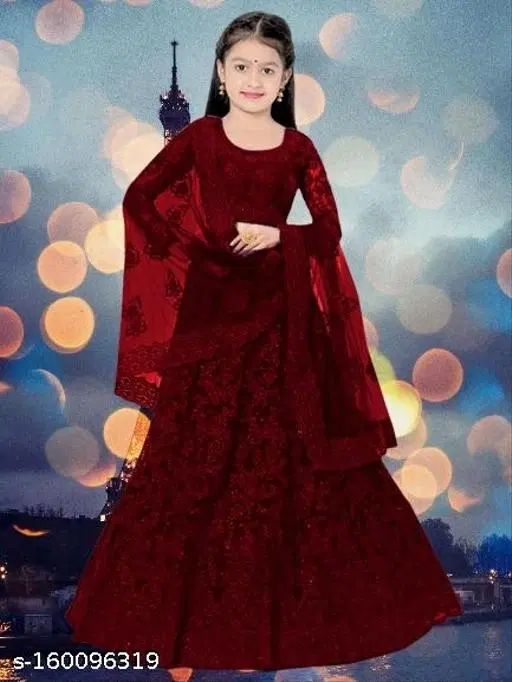 Embroidered Lehenga Choli for Women (Maroon, 6-7 Years)