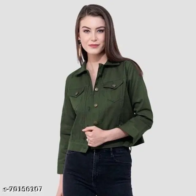 Cotton Blend Jacket for Women (Green, S)