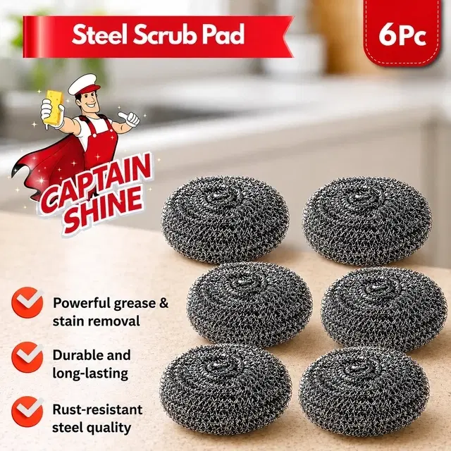 Captain Shine Steel Scrub Pad [6Pc]