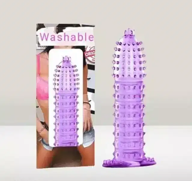 Silicone Reusable Extra Dotted Condom, Lavender & Transparent