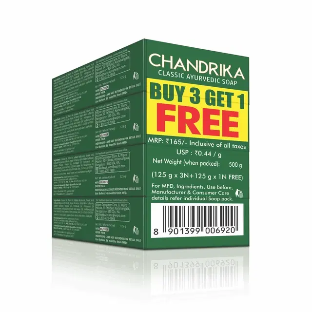 Chandrika Classic Ayurvedic Soap 500 g (4X125 g) (Maha Pack)