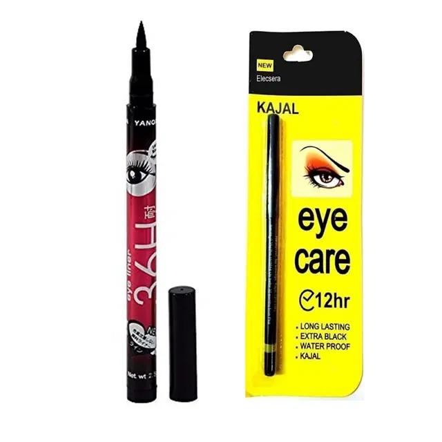 Ads Pencil Kajal with 36H Eyeliner, Black, Set of 2