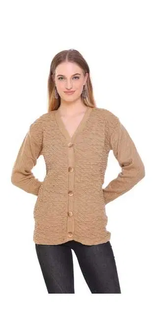 Ragmen Fashion Elegant Women Woollen Cardigan & Sweaters (Beige, XXL) (R4)