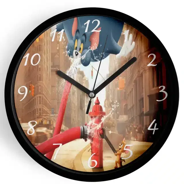 Analog Tom & Jerry Wall Clock for Home, Black, 7 Inches